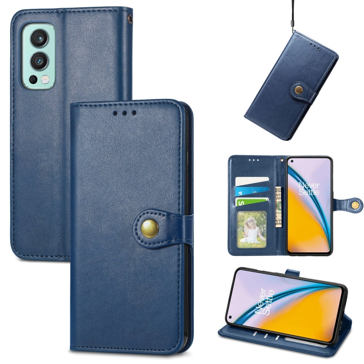 For OnePlus Nord 2 Solid Color Leather Buckle Phone Case with Lanyard & Photo Frame & Card Slot & Wallet & Stand Function