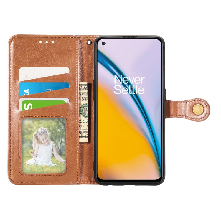 For OnePlus Nord 2 Solid Color Leather Buckle Phone Case with Lanyard & Photo Frame & Card Slot & Wallet & Stand Function