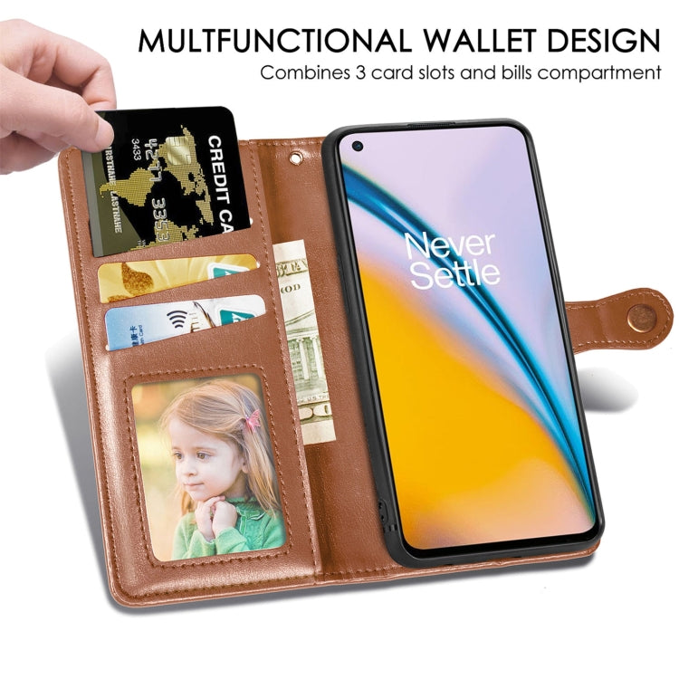 For OnePlus Nord 2 Solid Color Leather Buckle Phone Case with Lanyard & Photo Frame & Card Slot & Wallet & Stand Function