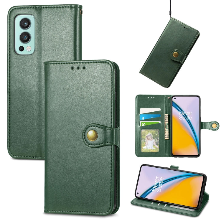 For OnePlus Nord 2 Solid Color Leather Buckle Phone Case with Lanyard & Photo Frame & Card Slot & Wallet & Stand Function
