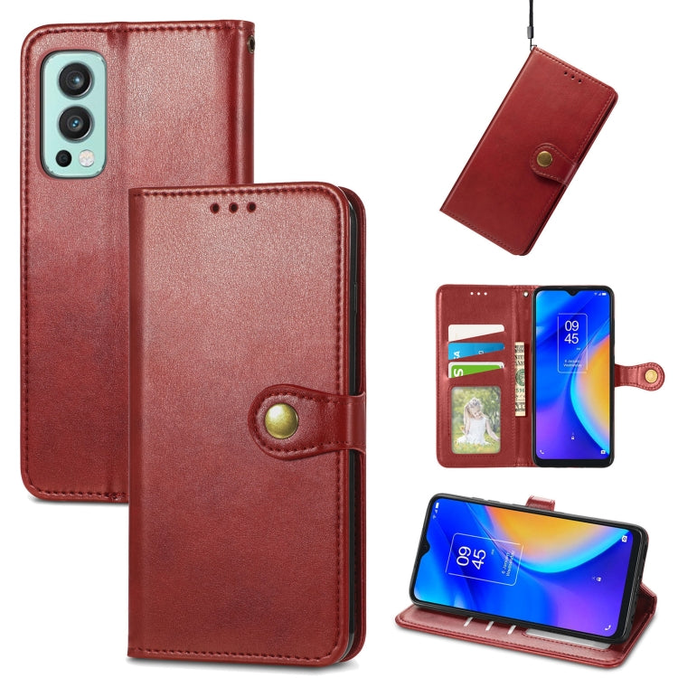 For OnePlus Nord 2 Solid Color Leather Buckle Phone Case with Lanyard & Photo Frame & Card Slot & Wallet & Stand Function