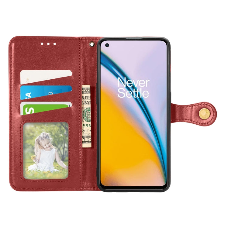 For OnePlus Nord 2 Solid Color Leather Buckle Phone Case with Lanyard & Photo Frame & Card Slot & Wallet & Stand Function
