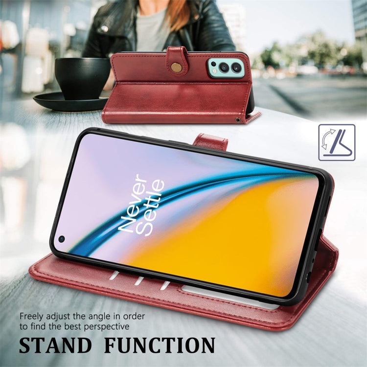 For OnePlus Nord 2 Solid Color Leather Buckle Phone Case with Lanyard & Photo Frame & Card Slot & Wallet & Stand Function
