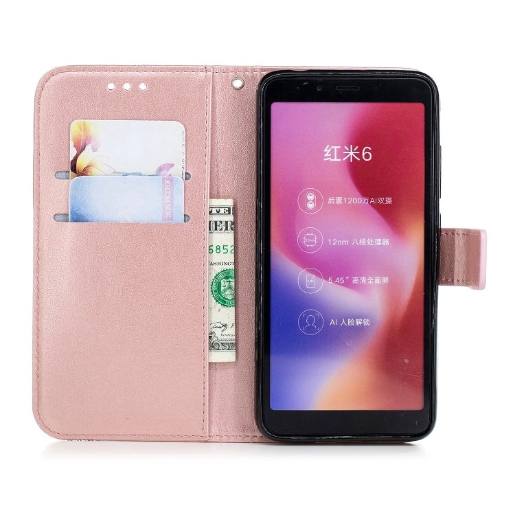 Diamond Encrusted Butterflies Love Flowers Pattern Horizontal Flip Leather Case for Xiaomi Redmi 6 ,  with Holder & Card Slots & Wallet & Lanyard