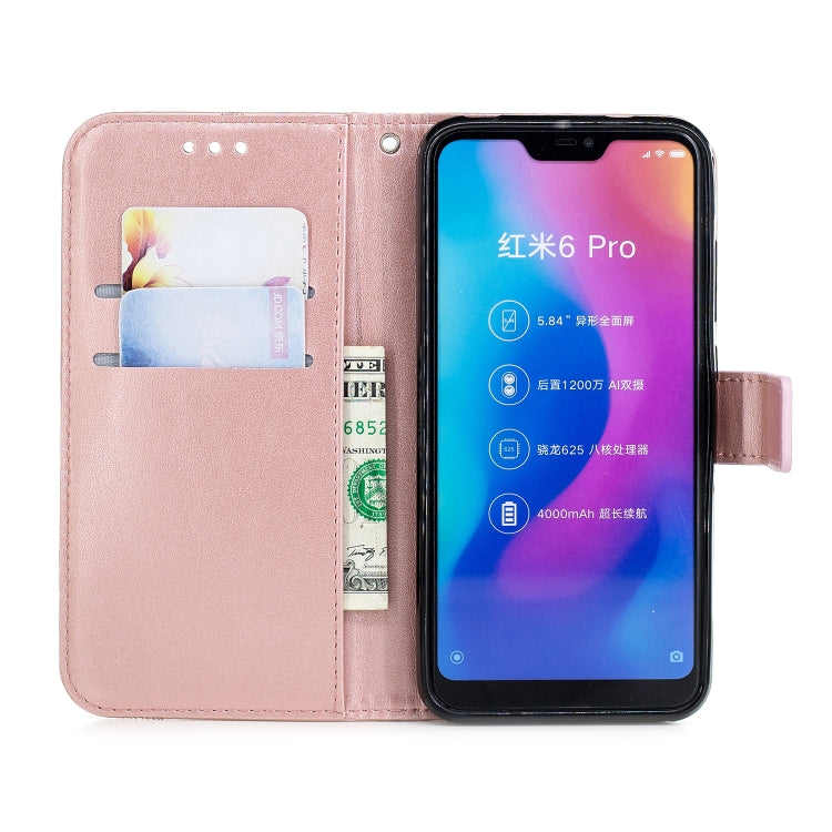 Diamond Encrusted Butterflies Love Flowers Pattern Horizontal Flip Leather Case for Xiaomi Redmi Note 6 Pro  , with Holder & Card Slots & Wallet & Lanyard