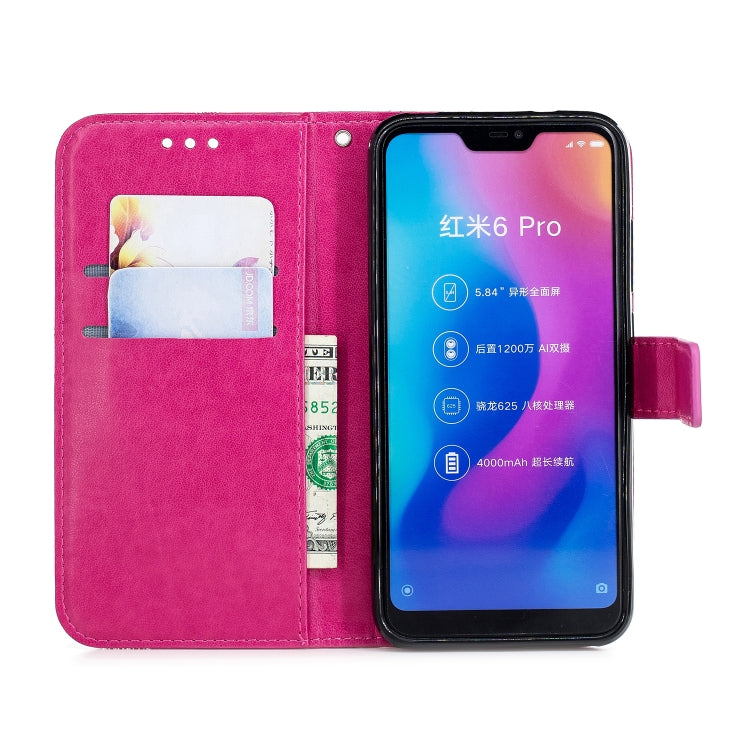 Diamond Encrusted Butterflies Love Flowers Pattern Horizontal Flip Leather Case for Xiaomi Redmi Note 6 Pro  , with Holder & Card Slots & Wallet & Lanyard