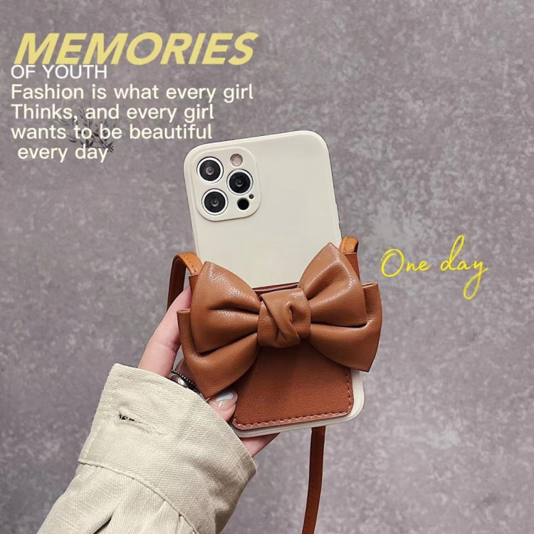 For iPhone 13 Fashionable Bowknot Crossbody Leather Card Bag Back Cover Case