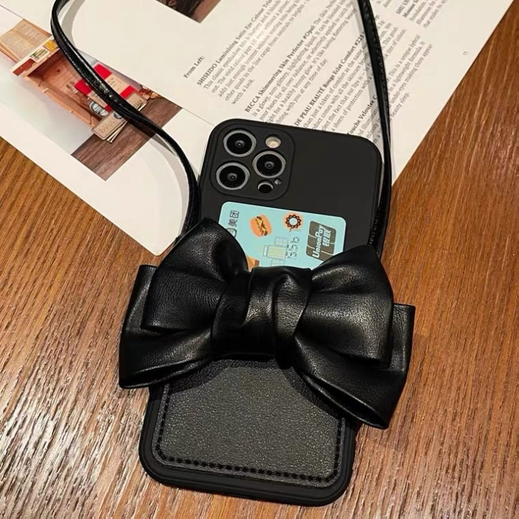 For iPhone 12 Fashionable Bowknot Crossbody Leather Card Bag Back Cover Case