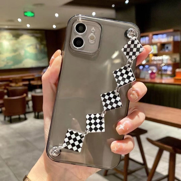 For iPhone 12 Pro Max Creative Shockproof Silicone TPU Protective Case with Wrist Bracelet Chain(Transparent Black)