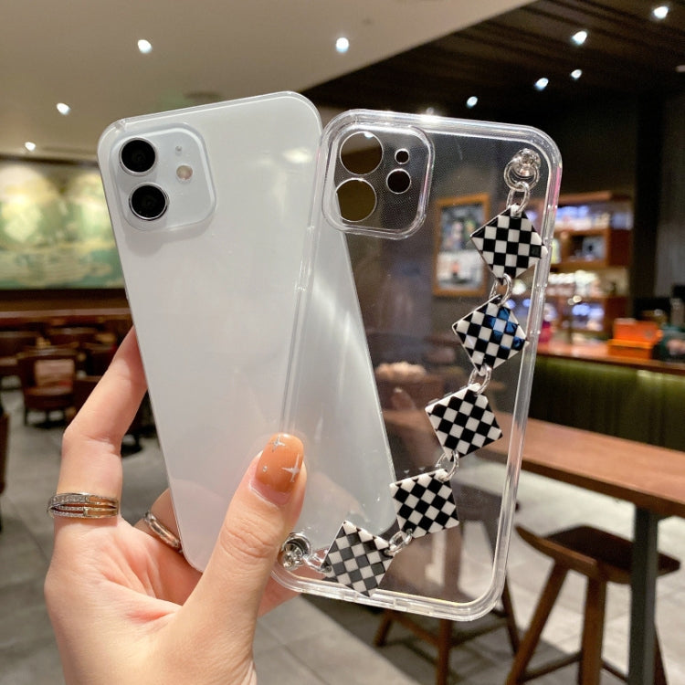For iPhone 12 Creative Shockproof Silicone TPU Protective Case with Wrist Bracelet Chain(Transparent Black)