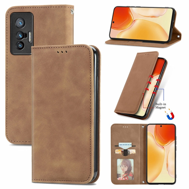 For vivo X70 Retro Skin Feel Business Magnetic Horizontal Flip Leather Case with Holder & Card Slots & Wallet & Photo Frame