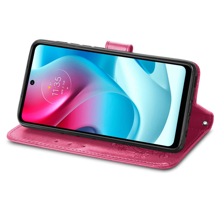 For Motorla Moto G60S Four-leaf Clasp Embossed Buckle Mobile Phone Protection Leather Case with Lanyard & Card Slot & Wallet & Bracket Function