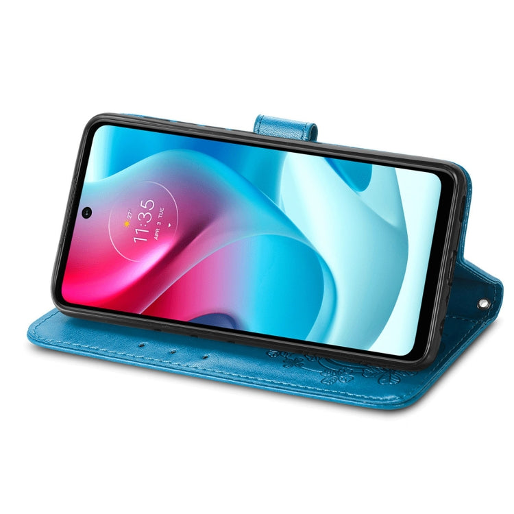 For Motorla Moto G60S Four-leaf Clasp Embossed Buckle Mobile Phone Protection Leather Case with Lanyard & Card Slot & Wallet & Bracket Function