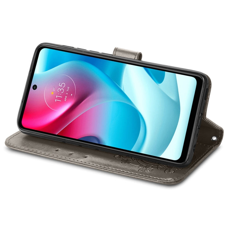 For Motorla Moto G60S Four-leaf Clasp Embossed Buckle Mobile Phone Protection Leather Case with Lanyard & Card Slot & Wallet & Bracket Function