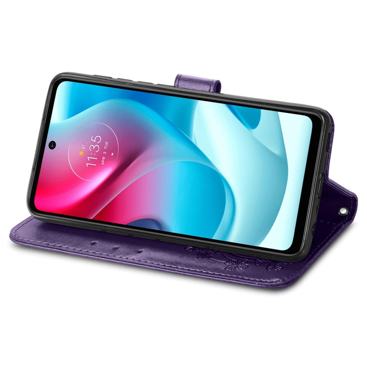 For Motorla Moto G60S Four-leaf Clasp Embossed Buckle Mobile Phone Protection Leather Case with Lanyard & Card Slot & Wallet & Bracket Function