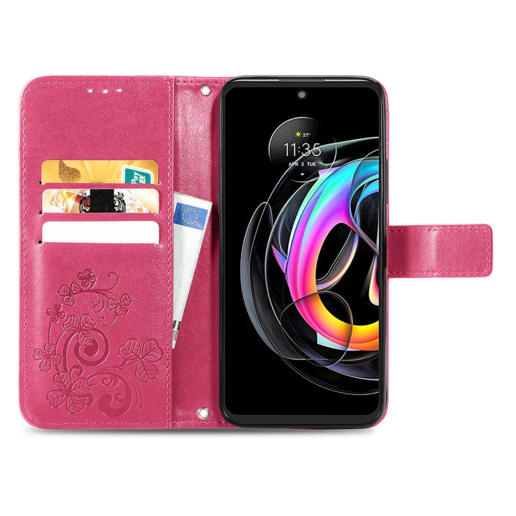 For Motorola Edge 20 Lite Four-leaf Clasp Embossed Buckle Mobile Phone Protection Leather Case with Lanyard & Card Slot & Wallet & Bracket Function