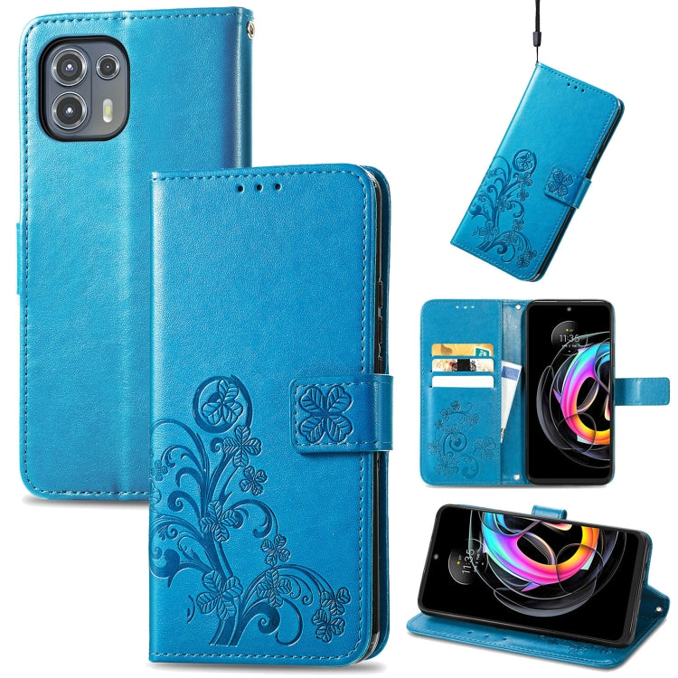 For Motorola Edge 20 Lite Four-leaf Clasp Embossed Buckle Mobile Phone Protection Leather Case with Lanyard & Card Slot & Wallet & Bracket Function