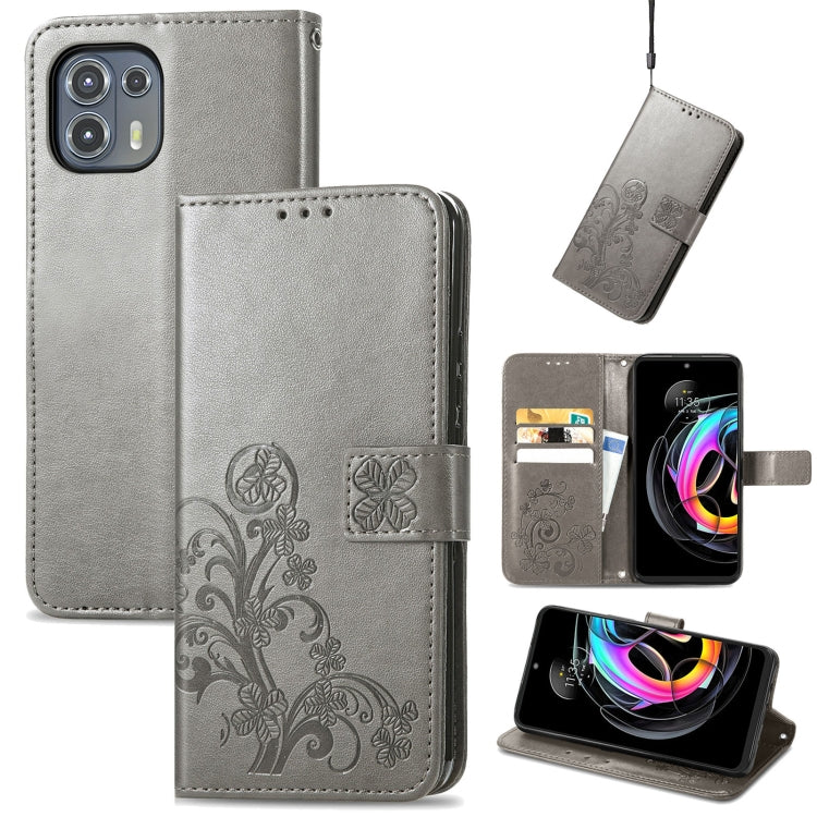For Motorola Edge 20 Lite Four-leaf Clasp Embossed Buckle Mobile Phone Protection Leather Case with Lanyard & Card Slot & Wallet & Bracket Function