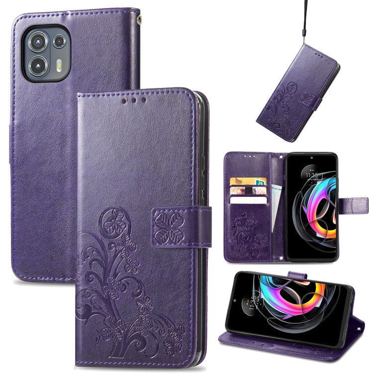 For Motorola Edge 20 Lite Four-leaf Clasp Embossed Buckle Mobile Phone Protection Leather Case with Lanyard & Card Slot & Wallet & Bracket Function