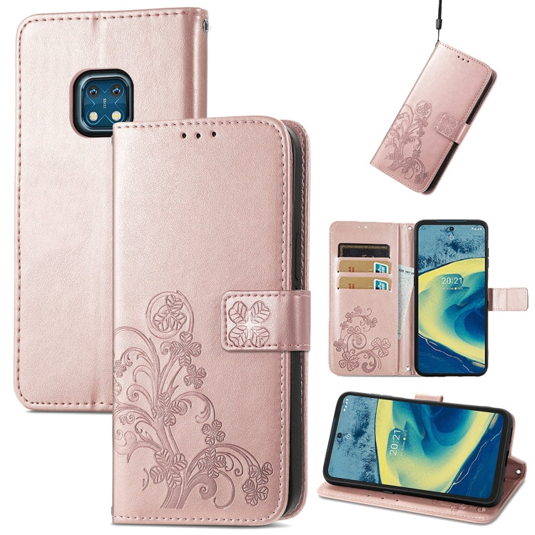 For Nokia  XR 20 Four-leaf Clasp Embossed Buckle Mobile Phone Protection Leather Case with Lanyard & Card Slot & Wallet & Bracket Function