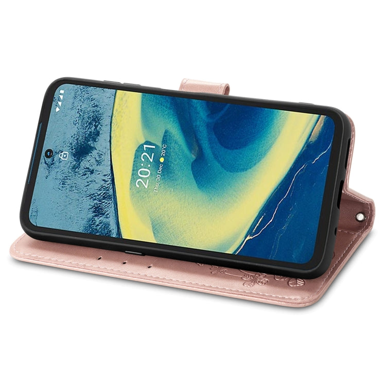 For Nokia  XR 20 Four-leaf Clasp Embossed Buckle Mobile Phone Protection Leather Case with Lanyard & Card Slot & Wallet & Bracket Function