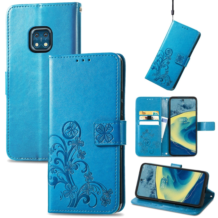 For Nokia  XR 20 Four-leaf Clasp Embossed Buckle Mobile Phone Protection Leather Case with Lanyard & Card Slot & Wallet & Bracket Function