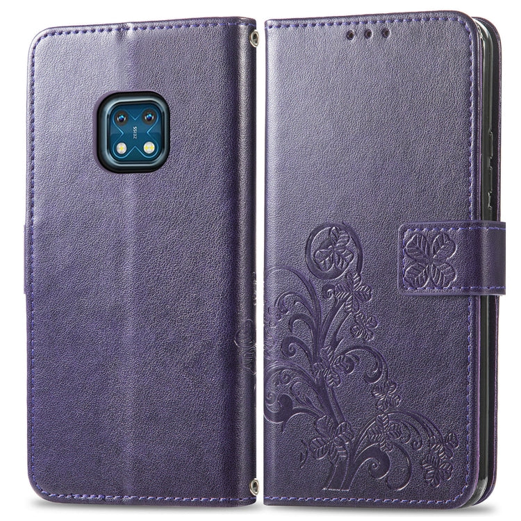 For Nokia  XR 20 Four-leaf Clasp Embossed Buckle Mobile Phone Protection Leather Case with Lanyard & Card Slot & Wallet & Bracket Function