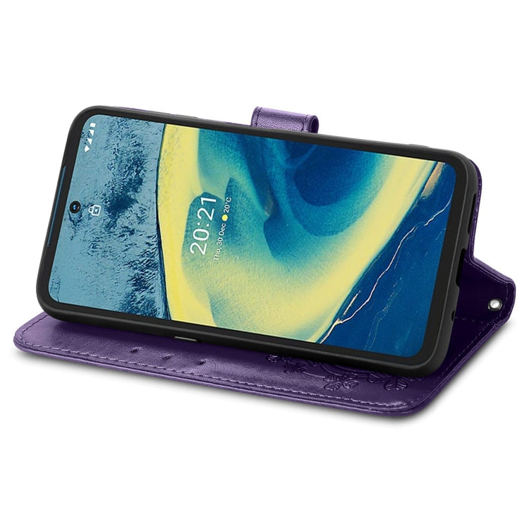 For Nokia  XR 20 Four-leaf Clasp Embossed Buckle Mobile Phone Protection Leather Case with Lanyard & Card Slot & Wallet & Bracket Function