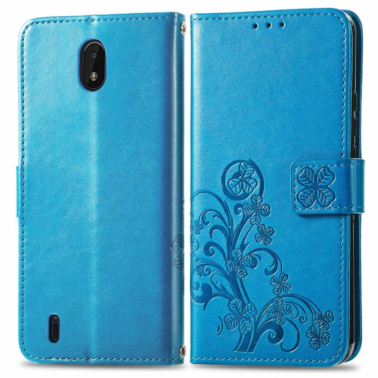 For Nokia C01 Plus Four-leaf Clasp Embossed Buckle Mobile Phone Protection Leather Case with Lanyard & Card Slot & Wallet & Bracket Function