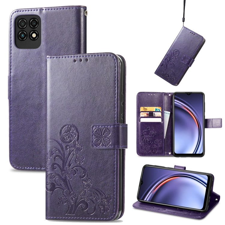 For Huawei Maimang 10 SE Four-leaf Clasp Embossed Buckle Mobile Phone Protection Leather Case with Lanyard & Card Slot & Wallet & Bracket Function