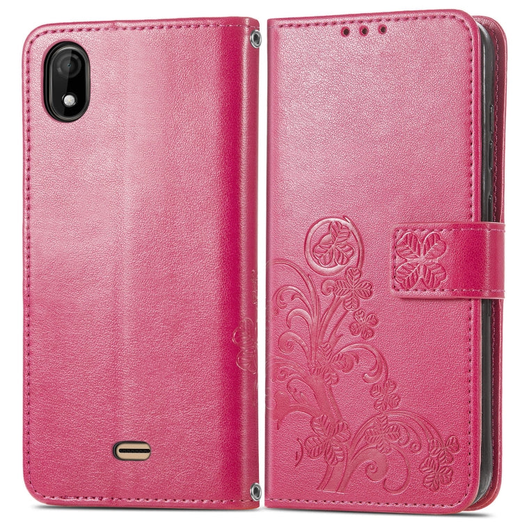 For Wiko Y61 Four-leaf Clasp Embossed Buckle Mobile Phone Protection Leather Case with Lanyard & Card Slot & Wallet & Bracket Function