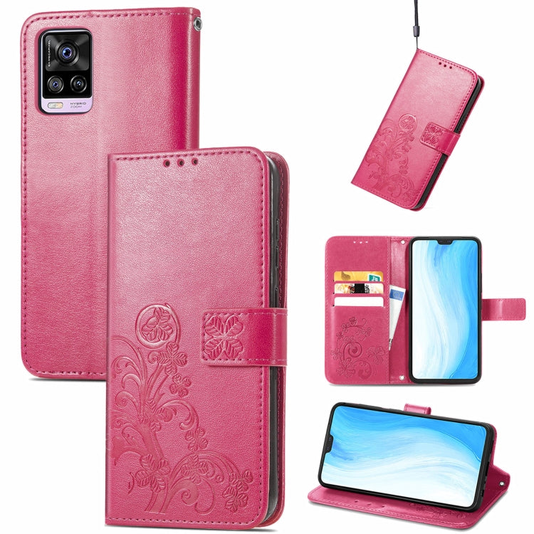 For vivo S7 Four-leaf Clasp Embossed Buckle Mobile Phone Protection Leather Case with Lanyard & Card Slot & Wallet & Bracket Function