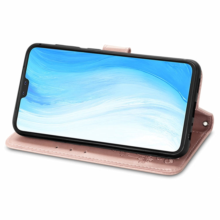 For vivo S7 Four-leaf Clasp Embossed Buckle Mobile Phone Protection Leather Case with Lanyard & Card Slot & Wallet & Bracket Function