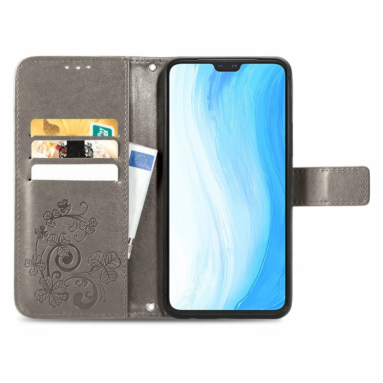 For vivo S7 Four-leaf Clasp Embossed Buckle Mobile Phone Protection Leather Case with Lanyard & Card Slot & Wallet & Bracket Function