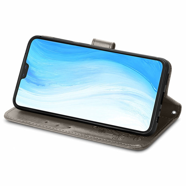 For vivo S7 Four-leaf Clasp Embossed Buckle Mobile Phone Protection Leather Case with Lanyard & Card Slot & Wallet & Bracket Function