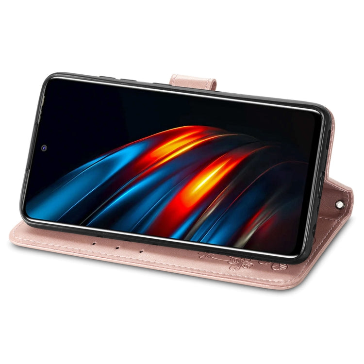 For Tecno Pova 2 Four-leaf Clasp Embossed Buckle Mobile Phone Protection Leather Case with Lanyard & Card Slot & Wallet & Bracket Function