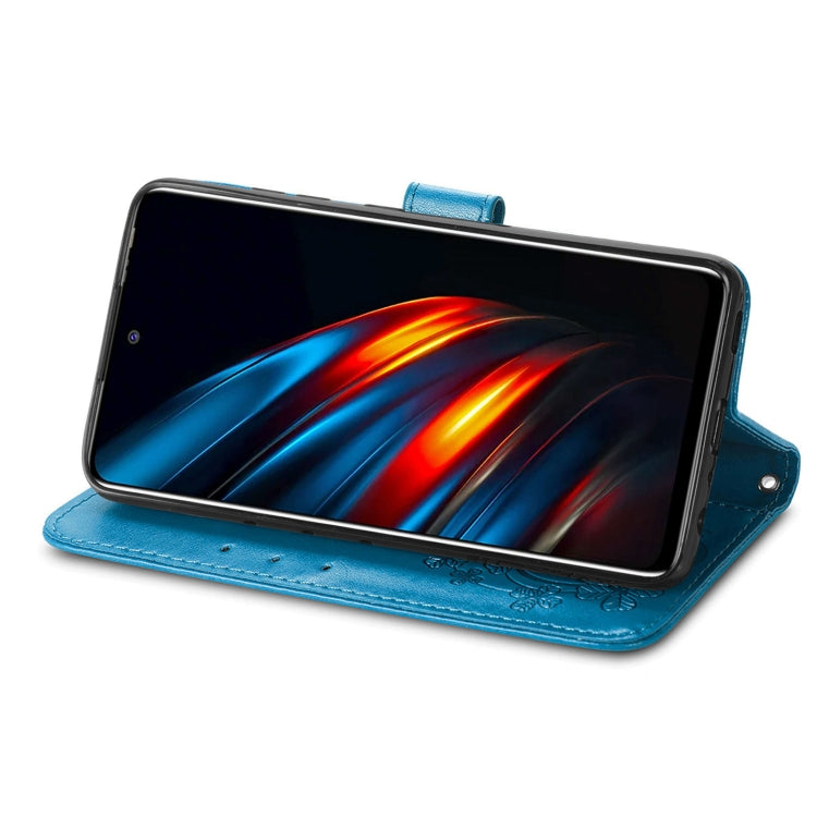 For Tecno Pova 2 Four-leaf Clasp Embossed Buckle Mobile Phone Protection Leather Case with Lanyard & Card Slot & Wallet & Bracket Function