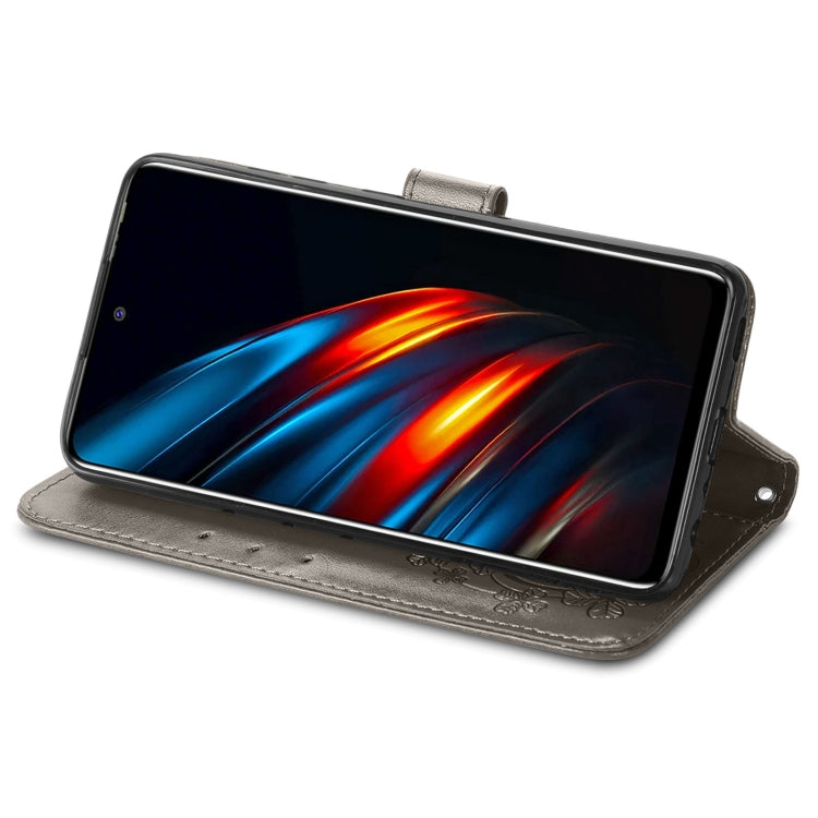 For Tecno Pova 2 Four-leaf Clasp Embossed Buckle Mobile Phone Protection Leather Case with Lanyard & Card Slot & Wallet & Bracket Function