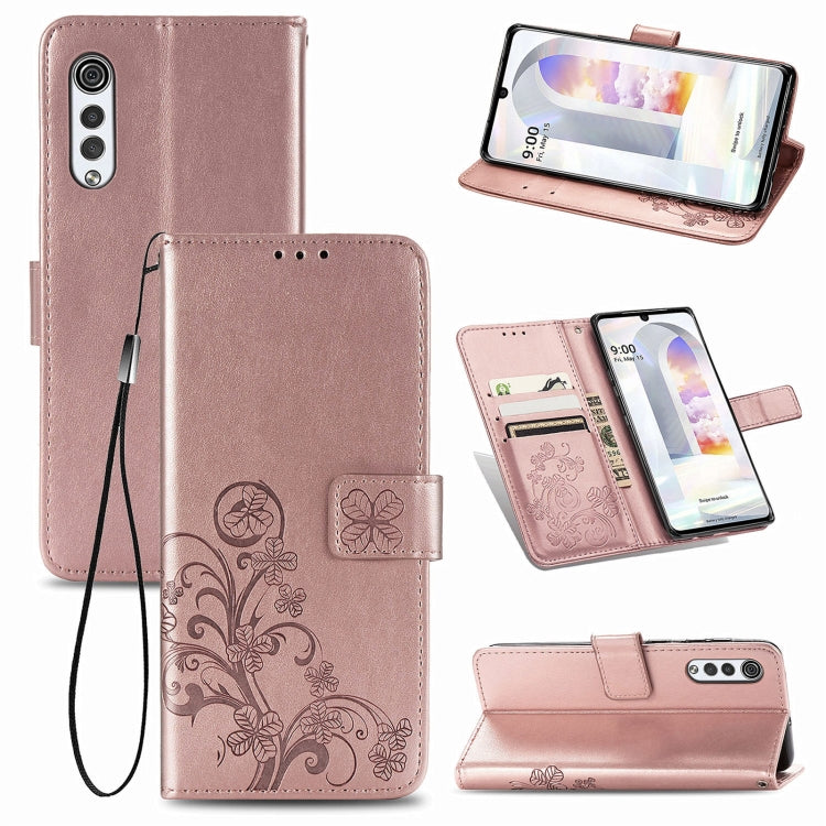 For LG Velvet 2 Pro Four-leaf Clasp Embossed Buckle Mobile Phone Protection Leather Case with Lanyard & Card Slot & Wallet & Bracket Function