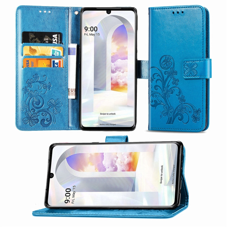 For LG Velvet 2 Pro Four-leaf Clasp Embossed Buckle Mobile Phone Protection Leather Case with Lanyard & Card Slot & Wallet & Bracket Function