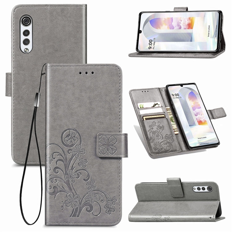 For LG Velvet 2 Pro Four-leaf Clasp Embossed Buckle Mobile Phone Protection Leather Case with Lanyard & Card Slot & Wallet & Bracket Function