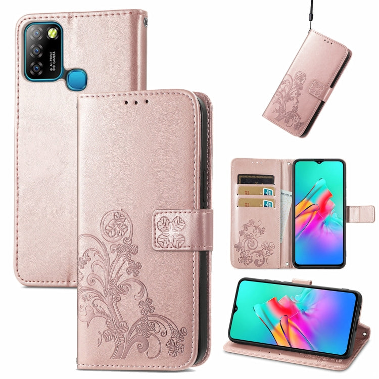 For Infinix Smart 5 Four-leaf Clasp Embossed Buckle Mobile Phone Protection Leather Case with Lanyard & Card Slot & Wallet & Bracket Function