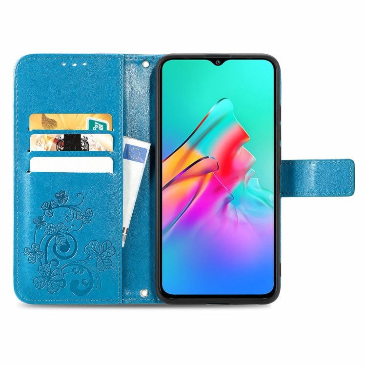 For Infinix Smart 5 Four-leaf Clasp Embossed Buckle Mobile Phone Protection Leather Case with Lanyard & Card Slot & Wallet & Bracket Function