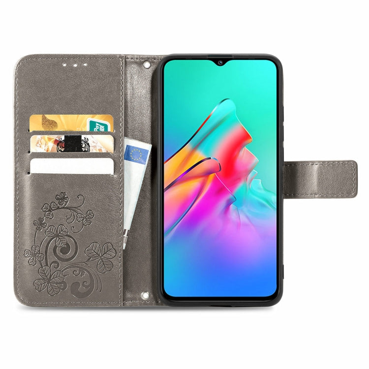 For Infinix Smart 5 Four-leaf Clasp Embossed Buckle Mobile Phone Protection Leather Case with Lanyard & Card Slot & Wallet & Bracket Function