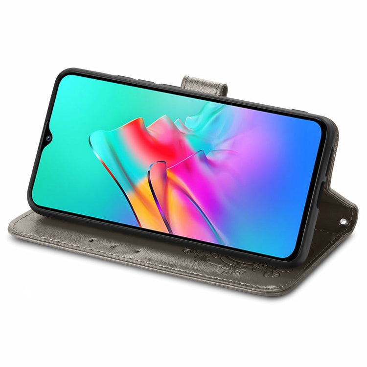 For Infinix Smart 5 Four-leaf Clasp Embossed Buckle Mobile Phone Protection Leather Case with Lanyard & Card Slot & Wallet & Bracket Function