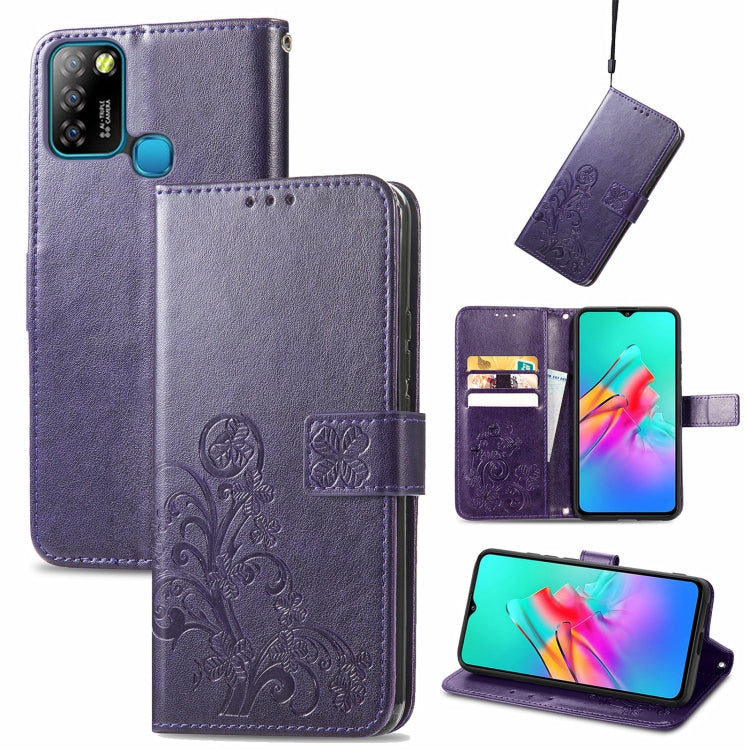 For Infinix Smart 5 Four-leaf Clasp Embossed Buckle Mobile Phone Protection Leather Case with Lanyard & Card Slot & Wallet & Bracket Function