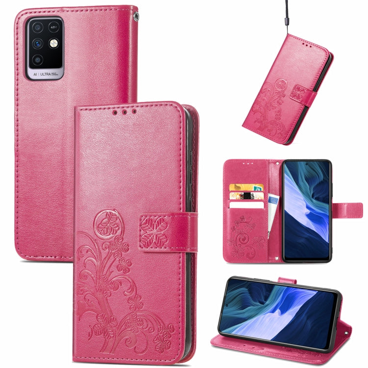 For Infinix Note 10 Four-leaf Clasp Embossed Buckle Mobile Phone Protection Leather Case with Lanyard & Card Slot & Wallet & Bracket Function