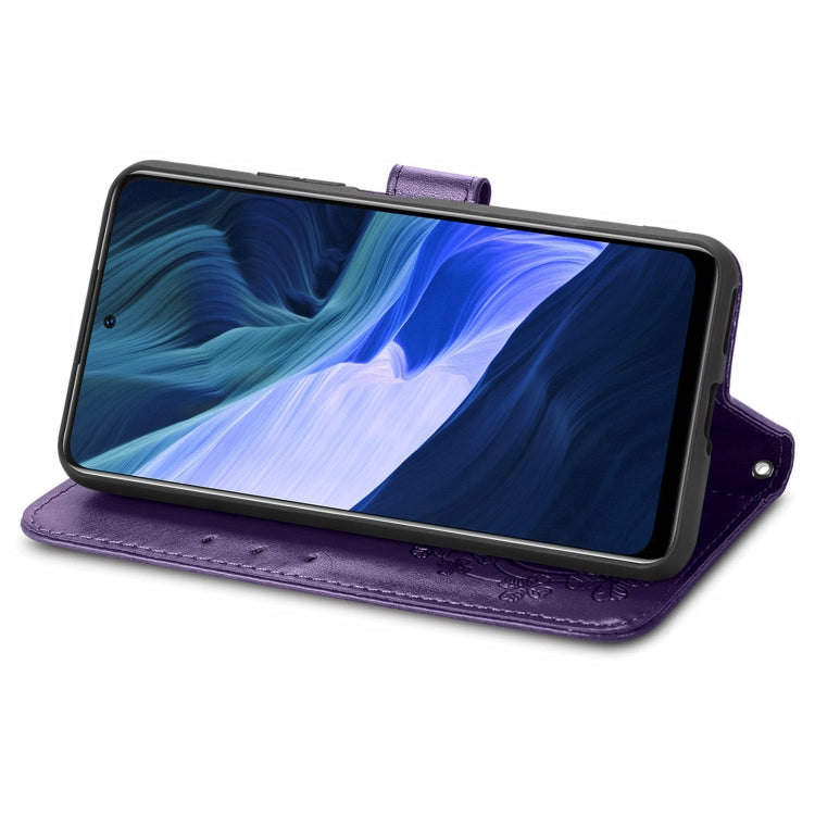 For Infinix Note 10 Four-leaf Clasp Embossed Buckle Mobile Phone Protection Leather Case with Lanyard & Card Slot & Wallet & Bracket Function