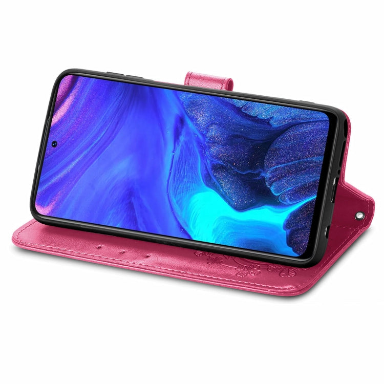 For Infinix Note 10 Pro Four-leaf Clasp Embossed Buckle Mobile Phone Protection Leather Case with Lanyard & Card Slot & Wallet & Bracket Function