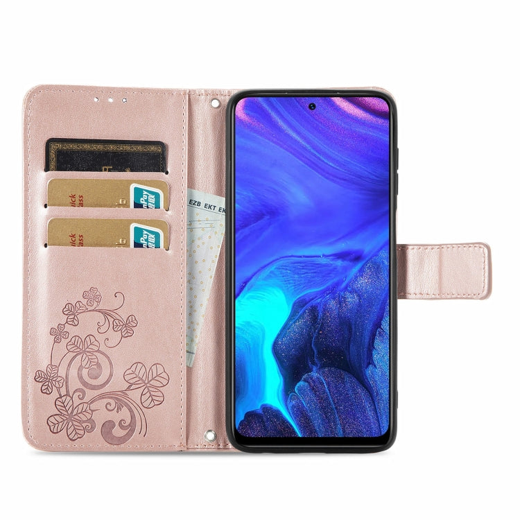 For Infinix Note 10 Pro Four-leaf Clasp Embossed Buckle Mobile Phone Protection Leather Case with Lanyard & Card Slot & Wallet & Bracket Function